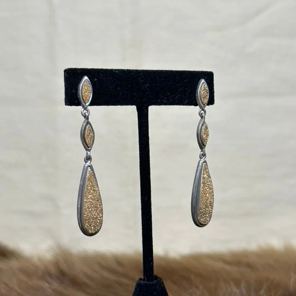 Marcia Moran Gold & Silver Vintage Dangle Earrings - Picture 3 of 3